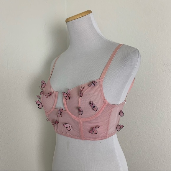 Butterfly longline Bralette Underwire Sheer Pink Size Small - Picture 14 of 14